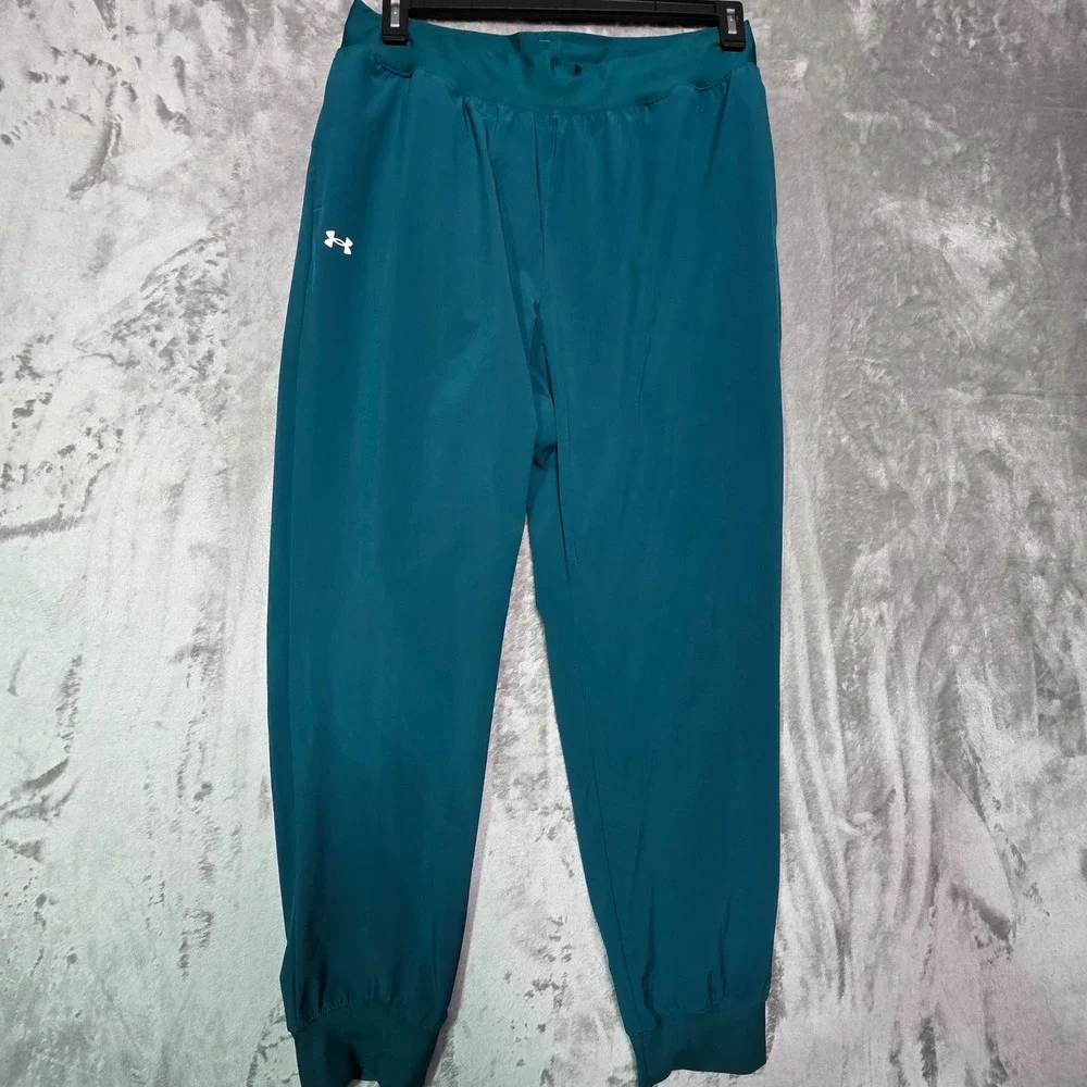 Under Armour Womens Teal Blue Athletic Joggers Tapered Cuffs Size Large 1259